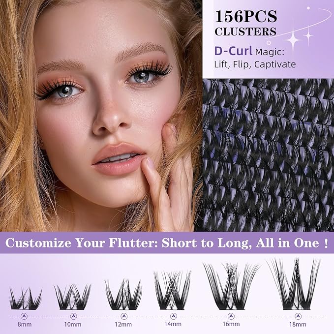 B&Q Flora Lash Clusters B0X,Flaunt Eyelash Clusters 156PCS Comfortable band Cluster Eyelash Extensions,8-18mm Individual Lashes Lightweight D Curl Lash Clusters Soft Eyelashes Wet Look(Flaunt B0X)