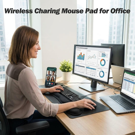 15W Fast Charging Desk Mouse Pad,View Angle Ergonomic Foldable Magnetic Phone Charger,35.4x15.7in PU Leather Large Wireless Charging Desk Mat with Keyboard & Mouse Wrist Rest for Gaming,Office,Mac