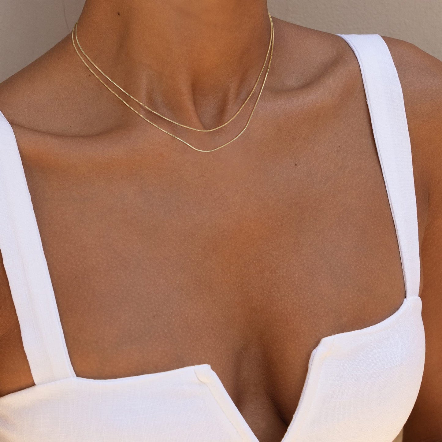 Freekiss 14K Gold Plated Gold Necklace for Women, Layering Tiny Herringbone Necklace for Women Dainty Simple Snake Chain Necklace Set Stackable Minimalist Gold Choker Womens Jewelry Gifts