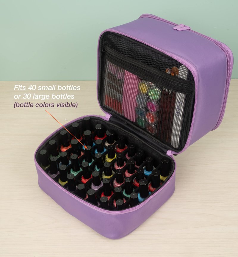 ButterFox Nail Polish Organizer Case Holder Holds 60 Bottles, Fits Nail Lamp, Duble-layer Storage for Nail Supplies and Accessories - Lavender Purple