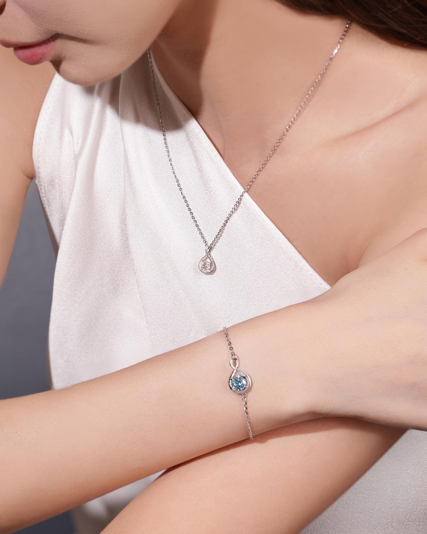 FANCIME Simulated Diamond Necklace April Birthstone Necklace for Women Cubic Zirconia CZ 925 Sterling Silver Dainty Infinity Pendant Jewelry Anniversary Birthday Mothers Day Gifts for Mom Her