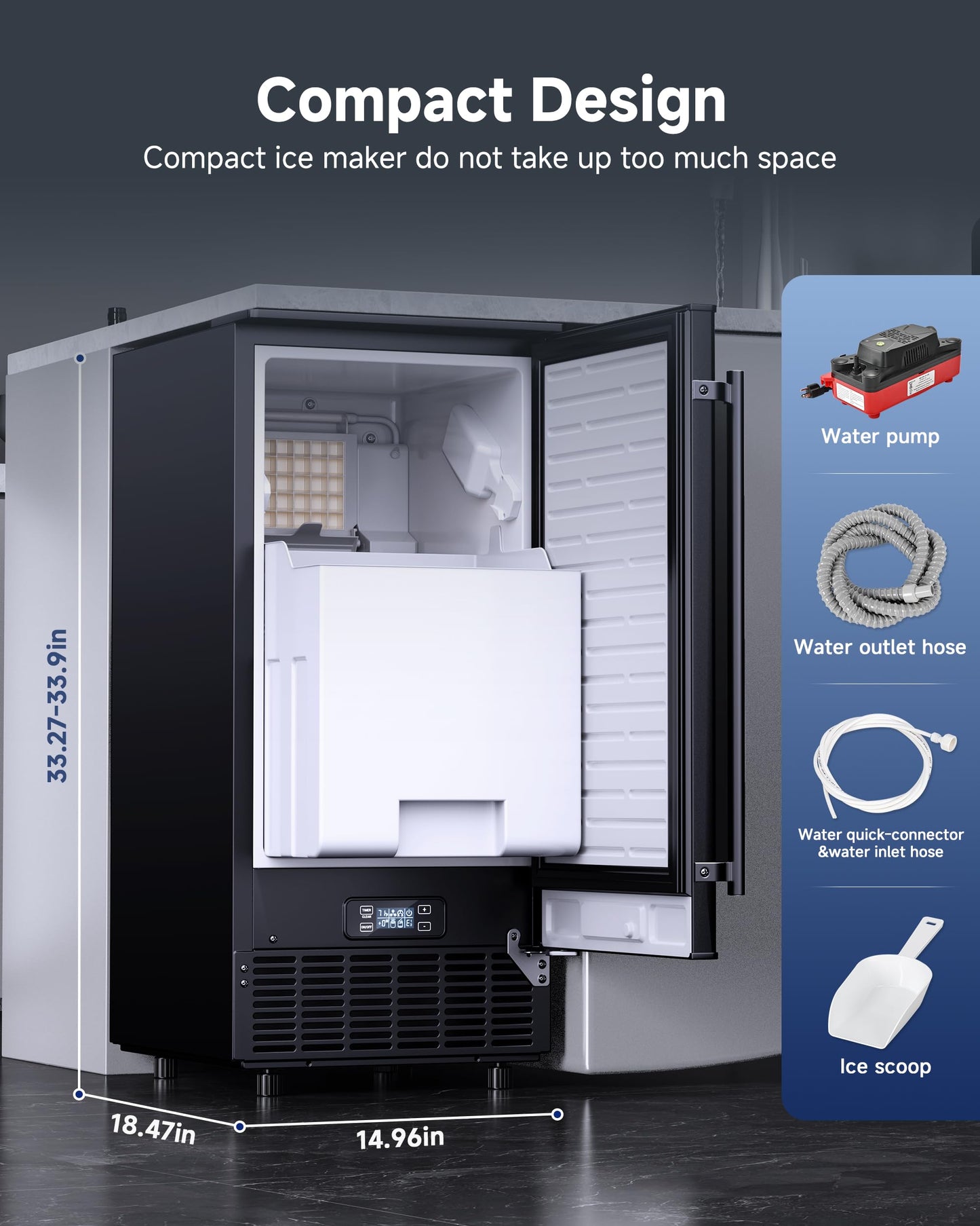 ICEVIVAL Under Counter Ice Maker with Drain Pump, 90Lbs/Day Commercial Ice Maker Machine with 25Lbs Storage Capacity, 24H Timer, Auto Clean, Built-in Freestanding Ice Machine for Home, Cafe, Bar