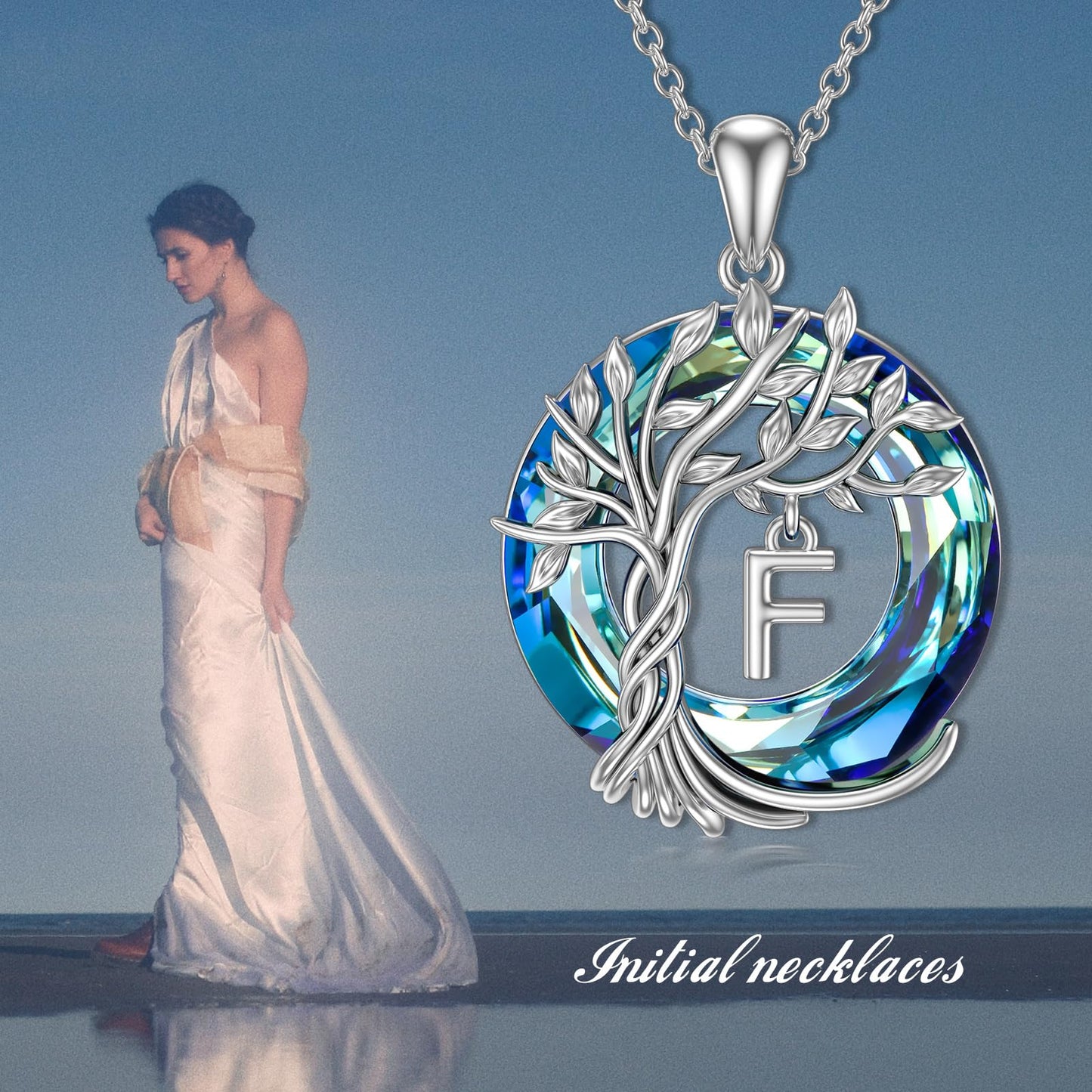 TOUPOP Tree of Life Initial Necklace Gifts for Women Sterling Silver Initial F Letter Jewelry Irish Crystal Pendant Birthday Gifts for Women Her Mom Wife Daughter
