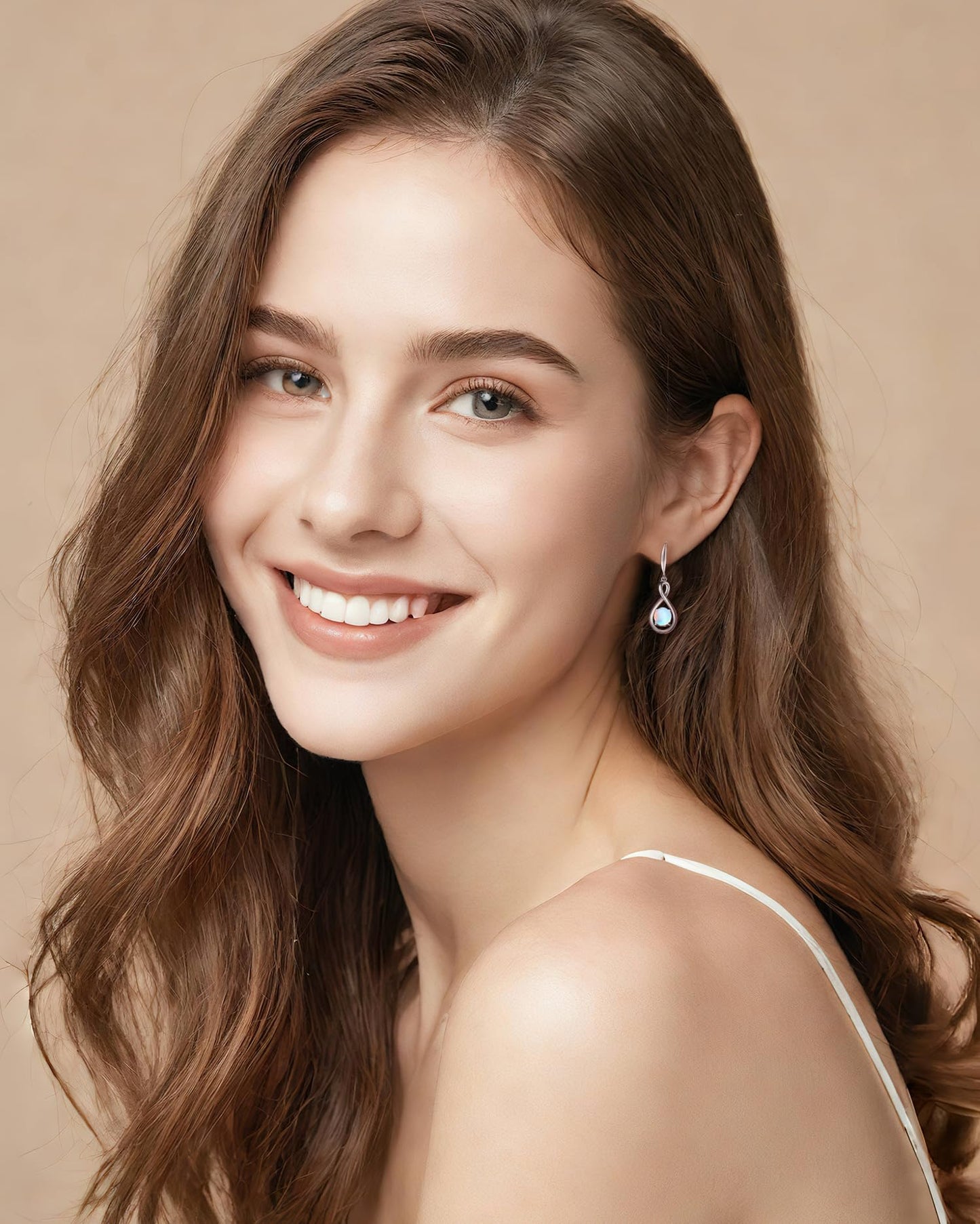 FANCIME Moonstone Dangle Drop Earrings 925 Sterling Silver Dainty Infinity Created Gemstone June Birthstone Earring Fine Jewelry Birthday Graduation Mothers Day Gifts for Mom Women Her