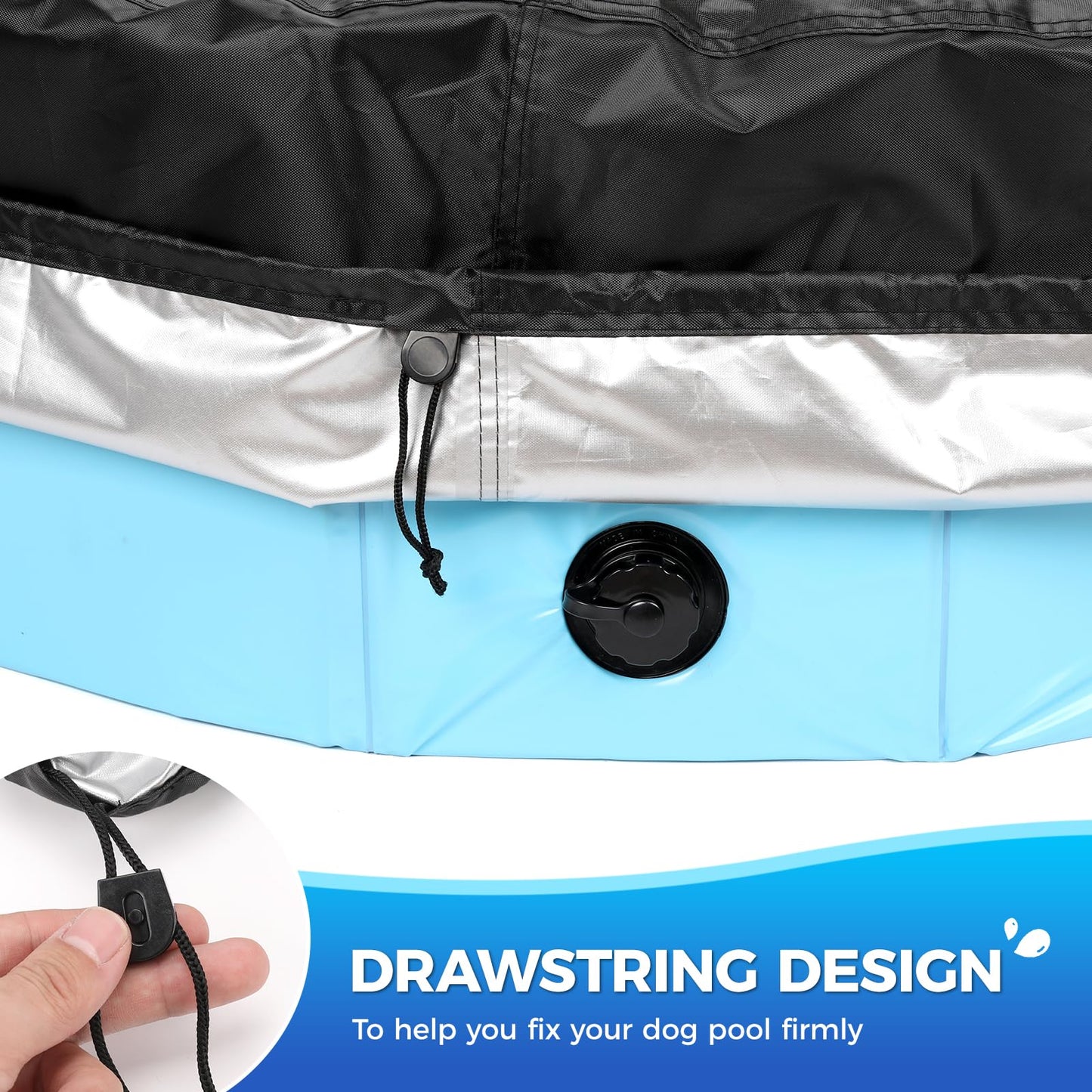 Tufmunb 120 inch Foldable Dog Pet Bath Pool Cover, Portable Round Collapsible Pool Cover with Oxford Cloth Material and Drawstring Design for Dog Pet Pool, Waterproof and Dustproof (Black)