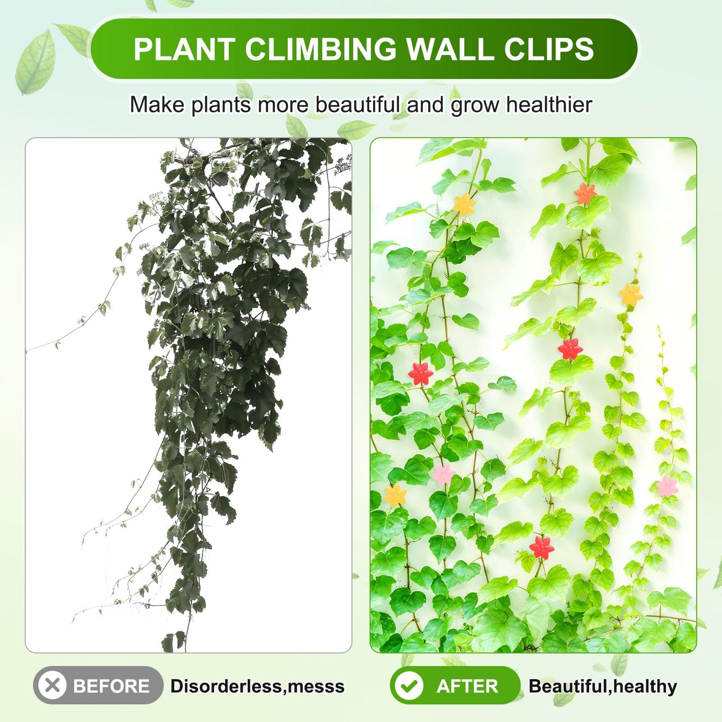 M METERXITY 100 Pack Plant Wall Clips, Self-Adhesive Plant Climbing Wall Clips Fixer with Acrylic Adhesive Sticker for Vine Support/Indoor/Outdoor Decor [Plum Blossom-Yellow]