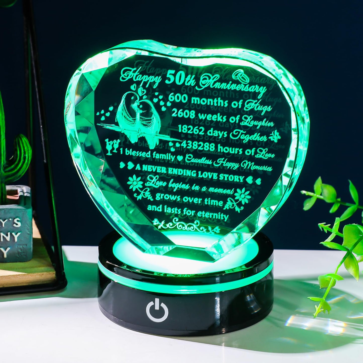 YWHL 50th Wedding Anniversary Crystal Heart Gifts for Parents Couple, Laser Engraved Romantic 50 Year Anniversary Crystal Keepsake Gifts for Wife Husband, 50 Years of Marriage Gift for Her Him