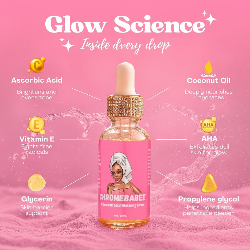 CHROMEBABEE Brightening Serum with Coconut Oil, Vitamin E, and AHA – 1 fl oz