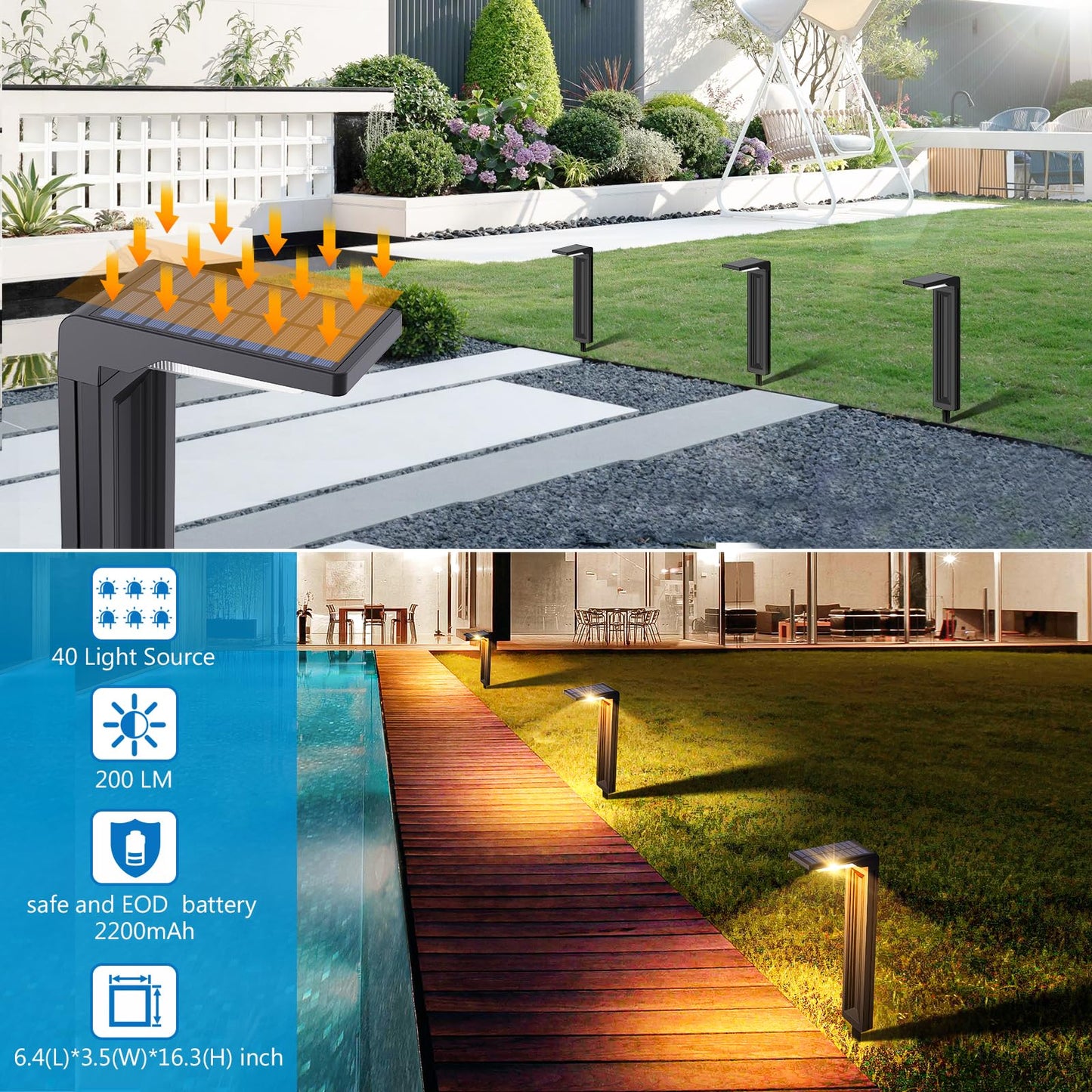 Sunvivo Solar Path Lights,2 Modes(Cold White or Warm White),Bright Solar Path Light Outdoor Waterproof,Perfect Elegant Guide Light or Deco for Yard,Garden,Lawn,Sideway,Driveway,Outdoor Event(8Pack)
