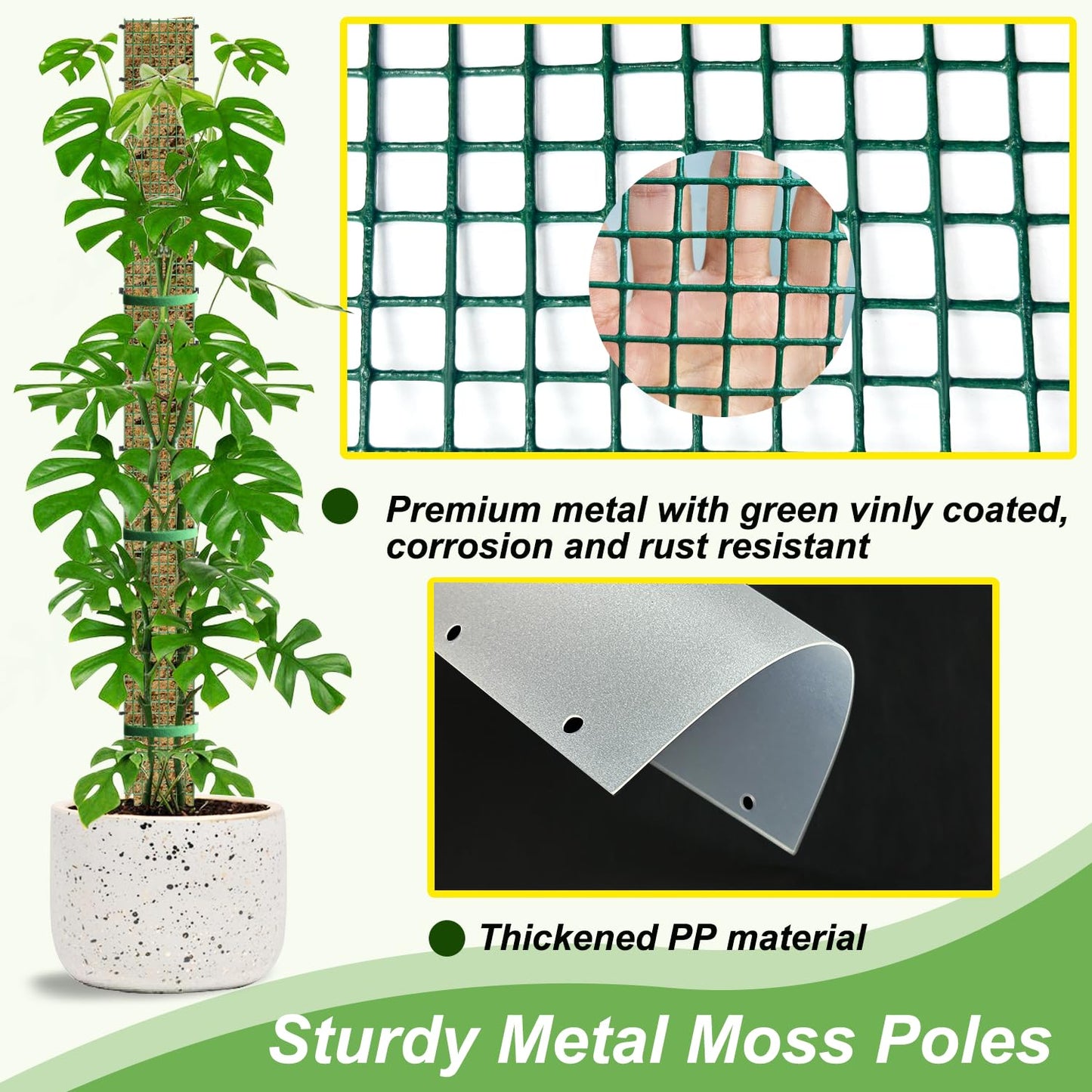 HOLANHING 60"/40"/24" Metal Moss Pole, D Shape Sphagnum Moss Pole, Moss Poles for Climbing Plants, Monstera, Indoor Climbing Plants(4Pcs 40")