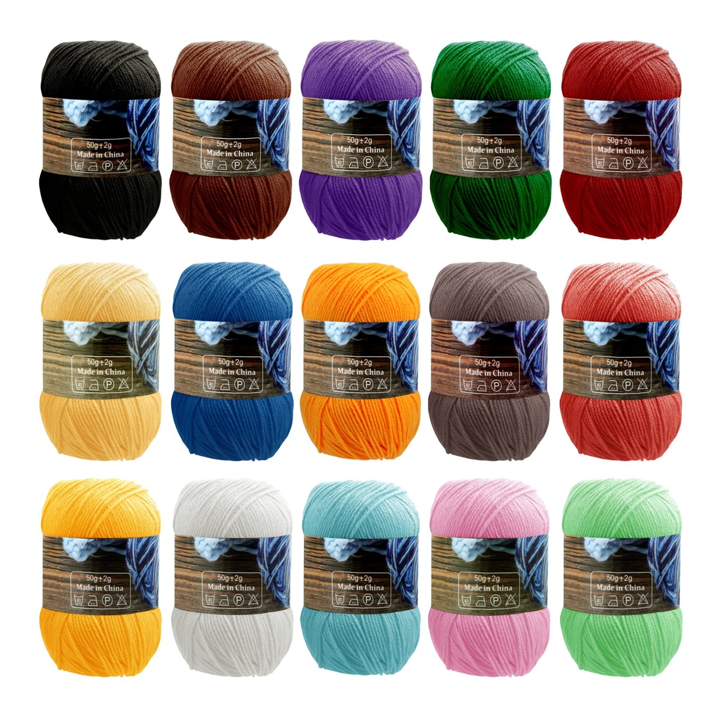 LIHAO 15 Skeins Acrylic Yarn for Crocheting Beginners Crochet Kit with 2.5mm Hook, 2625 Yards Bulk Anti-Splitting Yarn Bundles for Amigurumi, Granny Squares and DIY Crafting