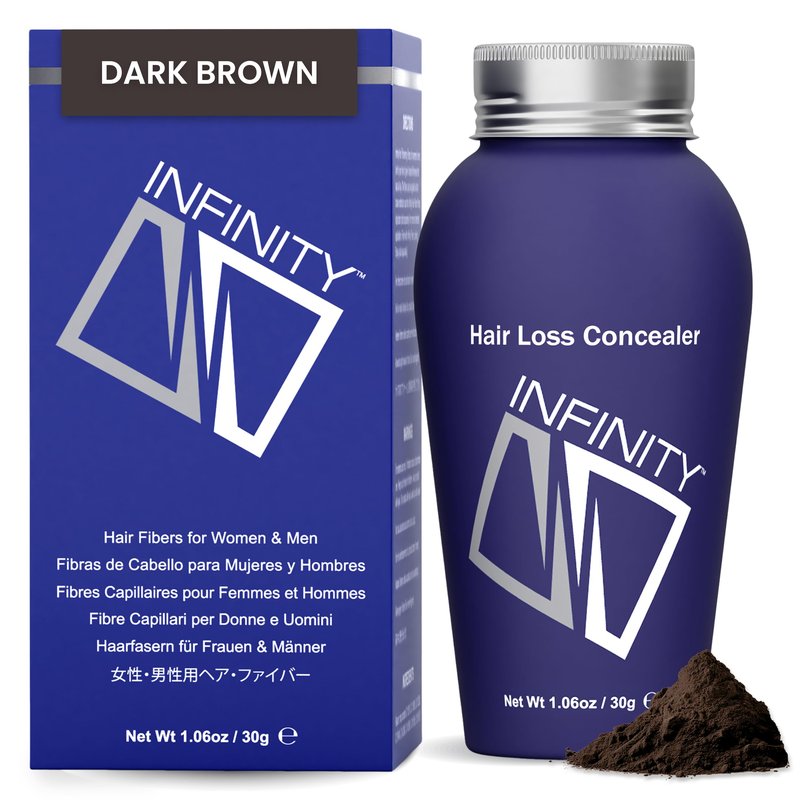 INFINITY Hair Fibers Dark Brown for Thinning Hair for Women & Men - 100% Undetectable Hair Building Fiber Powder - Conceal Hair Loss in 15 Seconds, 30g