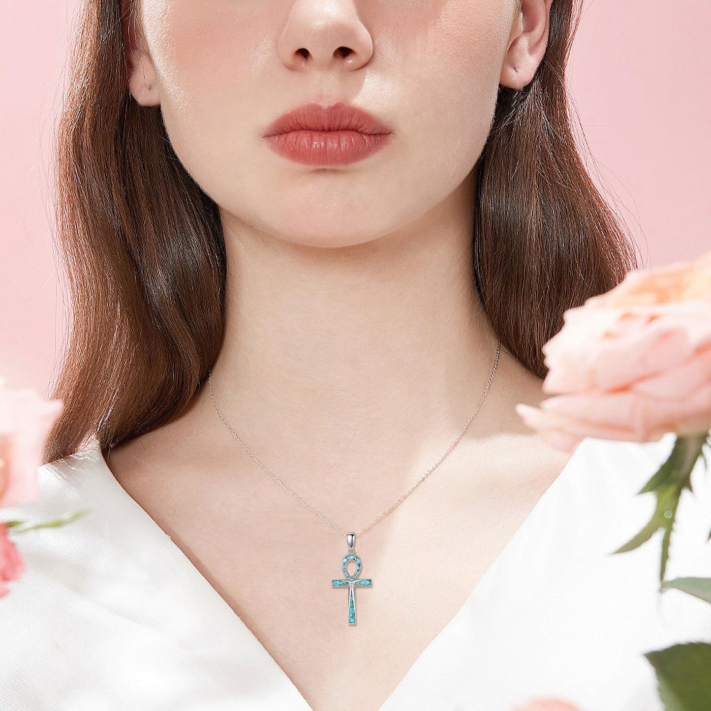 ONEFINITY Ankh Cross Necklace Sterling Silver Turquoise Egyptian Cross Pendant Necklace Religious Jewelry Gifts for Women Men