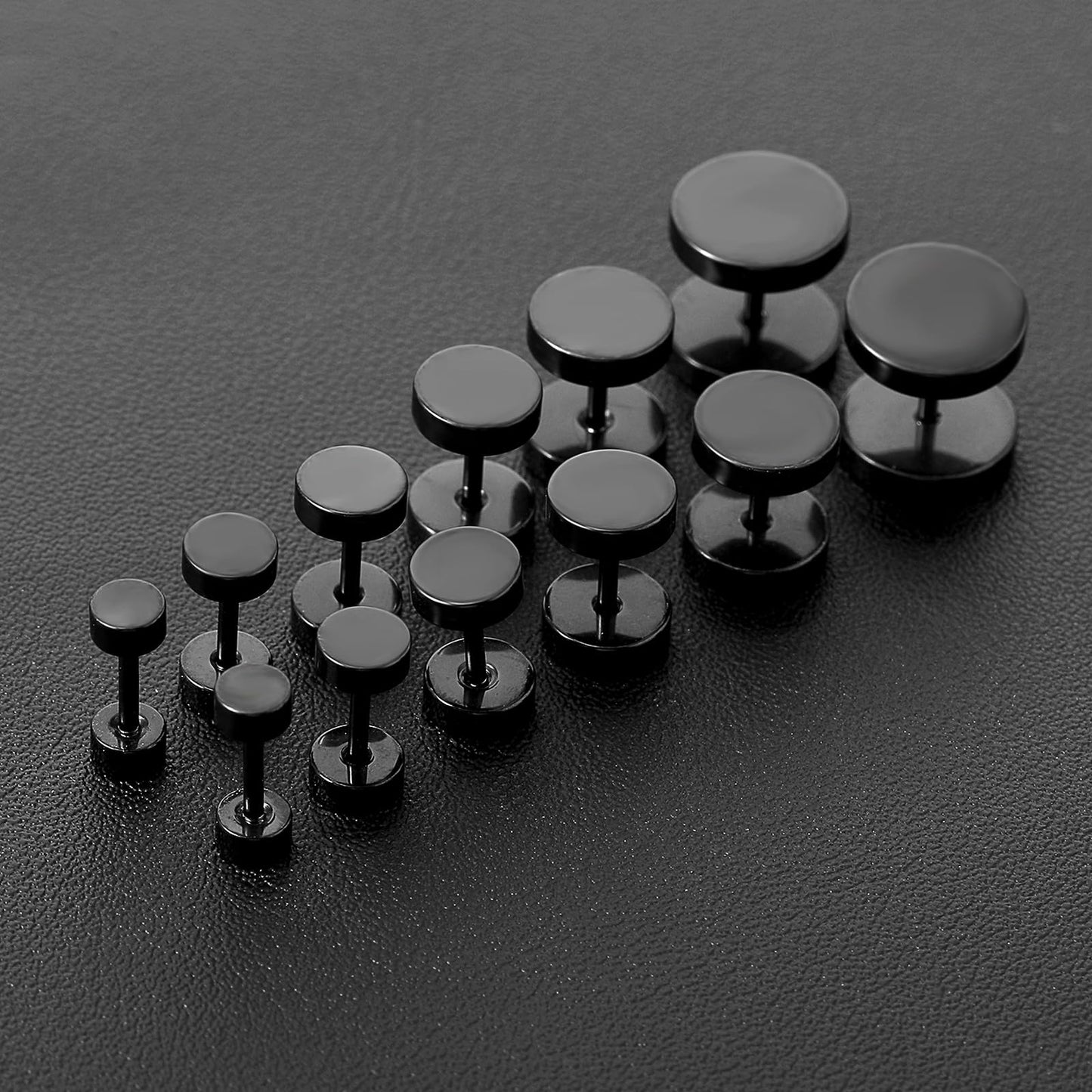 6 Pairs Flat Back Earrings, Black Earrings for Men Women Fake Plugs Faux Gauges Plugs Earring Stainless Steel Stud Earrings (4-10mm)