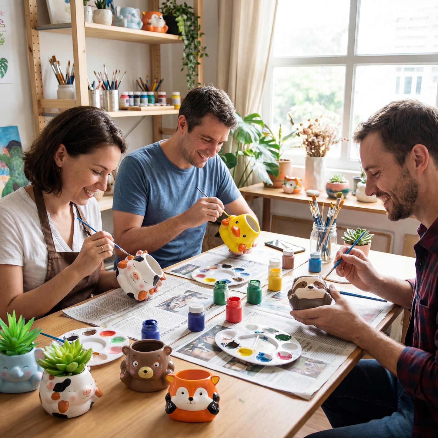 Chuangdi 6 Sets DIY Ceramic Succulent Pots Paint Animal Planters Unpainted Plant Flower Pot Paintable Ceramic Painting Kit Drainage Hole Color Paints Paintbrushes Palettes for Craft(Novel Style)