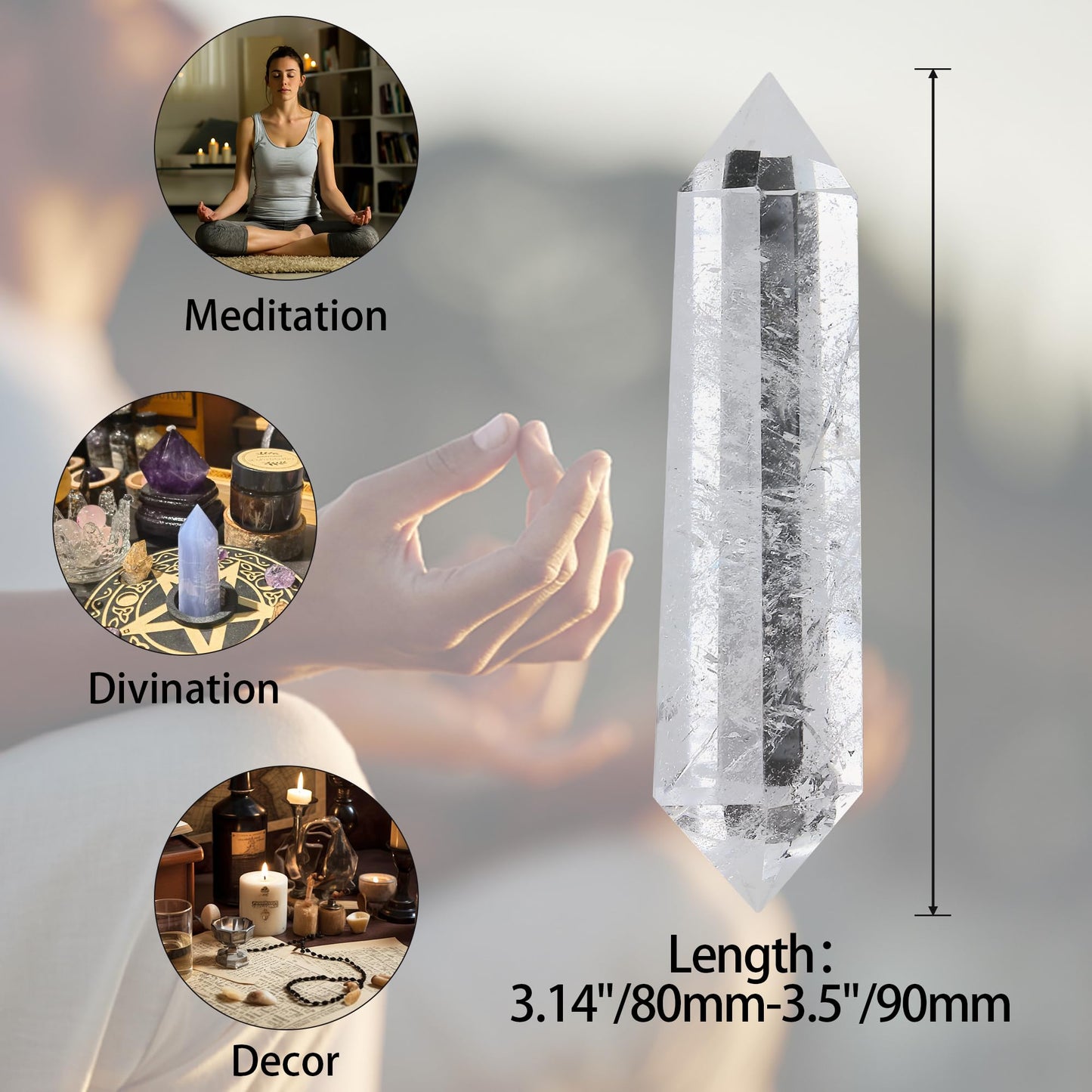 YATOJUZI 3.5" Clear Quartz Crystals Wand Natural Crystals and Healing Stones Large Clear Quartz Crystal Hexagonal Points Crystal Gifts for Women Meditation Divination Reiki Energy 1PCS