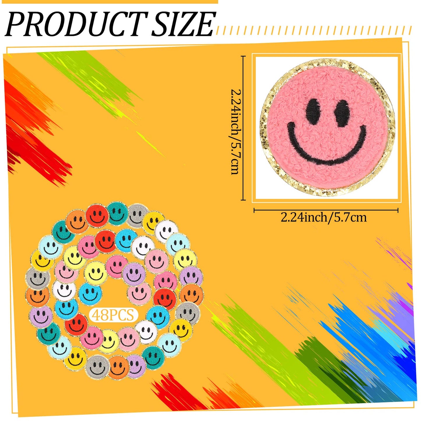 Jutom 48 Pcs Smile Face Iron on Patches Sew on Decorative Repair Patches for Clothes Hats Shirts Shoes Jeans Bags Backpacks
