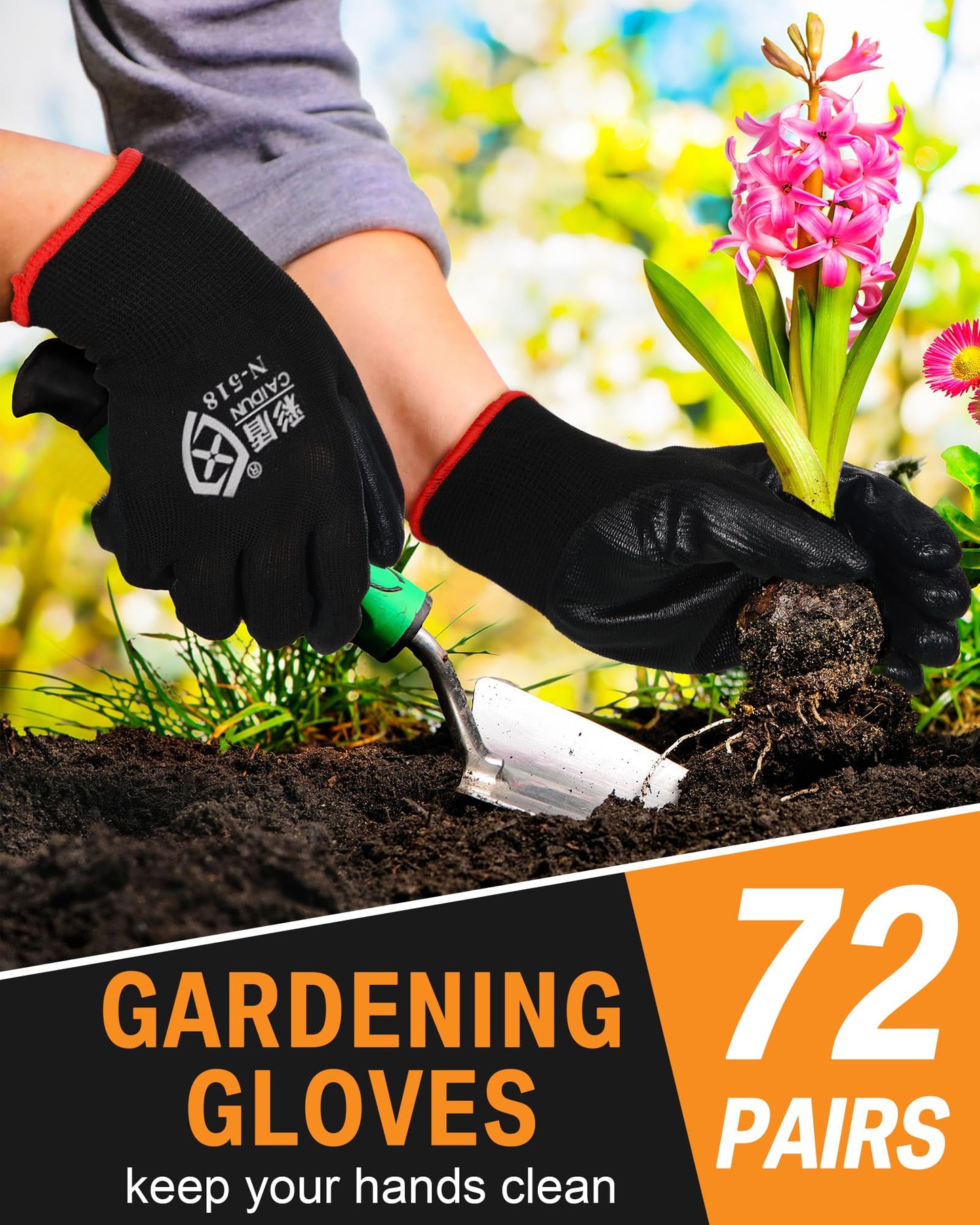 Potchen 72 Pairs Gardening Work Gloves Bulk for Men Women, Rubber Coated Garden Multipack Safety Construction Glove (Black)