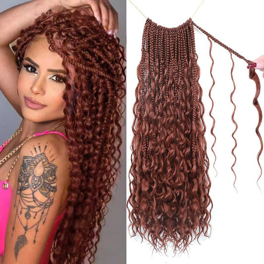 9 Packs Boho Box Braids Crochet Hair 24 Inch Pure Protein Fiber Similar to Human Hair Goddess Box Braids Crochet Hair With Curly Ends Pre Looped Bohemian Braid Hair Extension For Women(24 Inch,350#)
