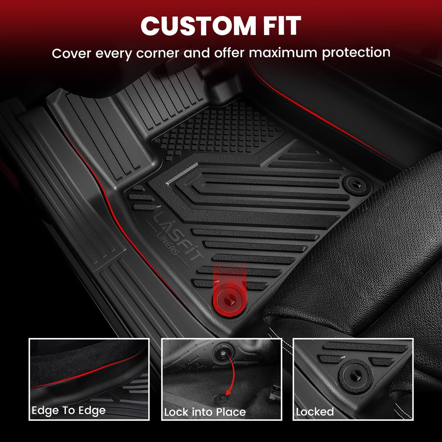 LASFIT Floor Mats for Dodge Durango 2016-2026, Fit 2nd Row Bench Seating(7seats), Not for 2nd Row Bucket Seating 6seats/5 Seats, All Weather TPE Custom Fit Car Mats Floor Liners, Black
