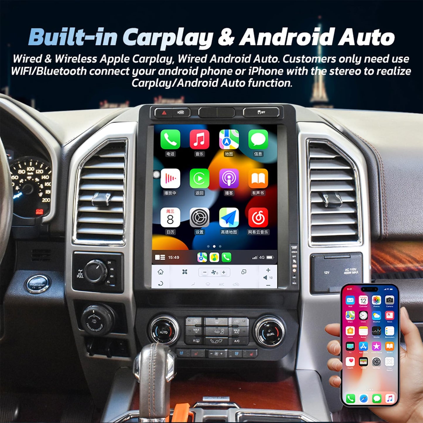 12.1 Inch Android 13 Car Radio for Ford F150 2015-2022 F250 F350 F450 2017-2022,Snapdragon 665 Car Stereo Upgrade,Tesla Style Touch Screen Head Unit Carplay,Android Auto,WiFi,4G,AM FM,Fast Boot