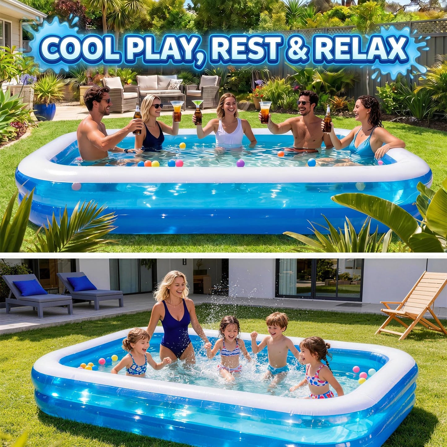 Full-Sized Inflatable Swimming Pool, Extra Large Blow Up Pool, Heavy Duty Above Ground Pool with Drain Valve, Leakproof Family Swim Pool for Backyard Patio Garden Outdoor Party(79''x59''x20'')