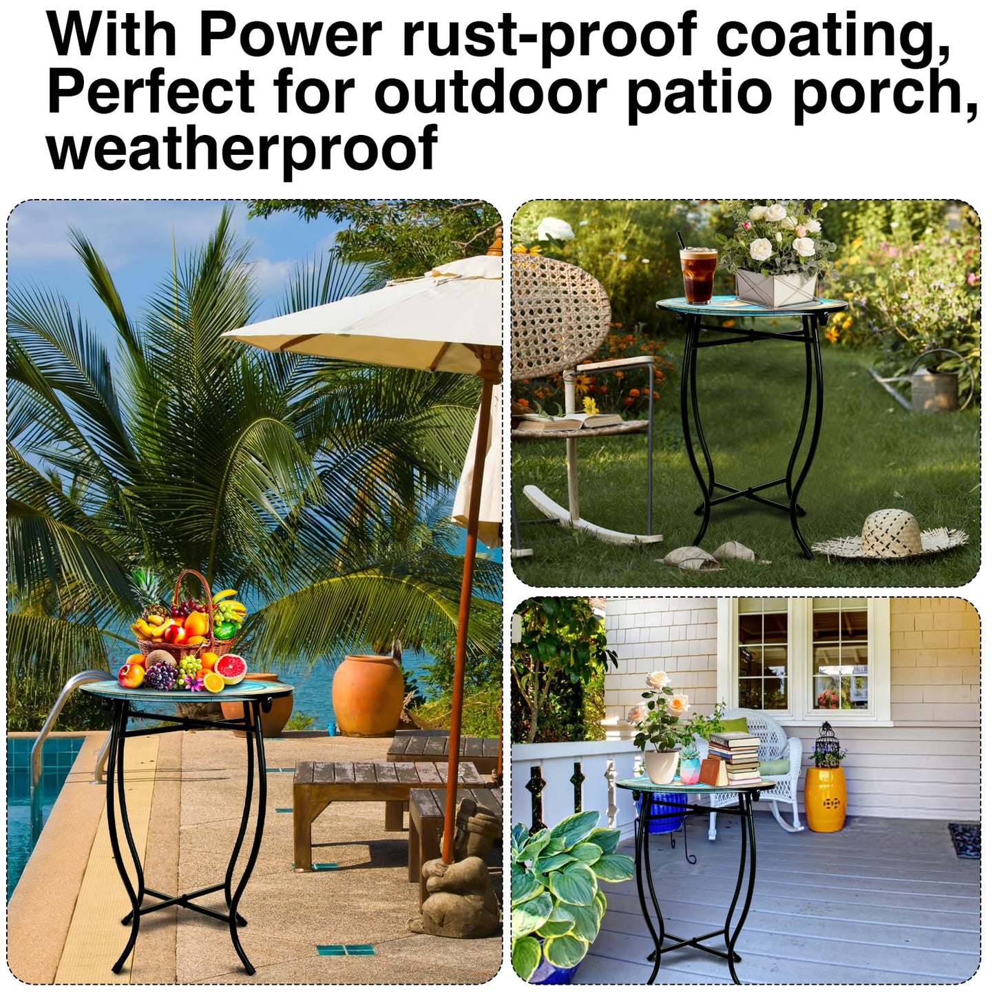 Indoor Outdoor Metal Round Side Table, 14 Inch Round Patio Coffee Bistro Table, Weather Resistant Black Metal Side Table for Patio Porch Garden Balcony Yard, Plant Stand for Indoor Outdoor Use