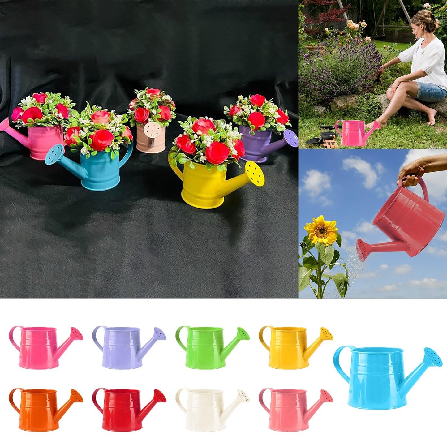 Galvanized Watering Can 1L,Tinplate Watering Kettle with Removable Spout,Garden Decorations,Gardening Tools for Outdoor Indoor Plants Lawn Garden (Green)