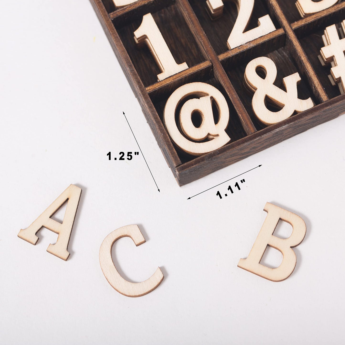 270 Pieces 1 Inch Wood Alphabet Letters Wooden Numbers Mini Blank Symbols Unfinished Heart Star Paw with Rustic Storage Tray for Home Decor Spelling Education Homemade Crafts Party Gifts