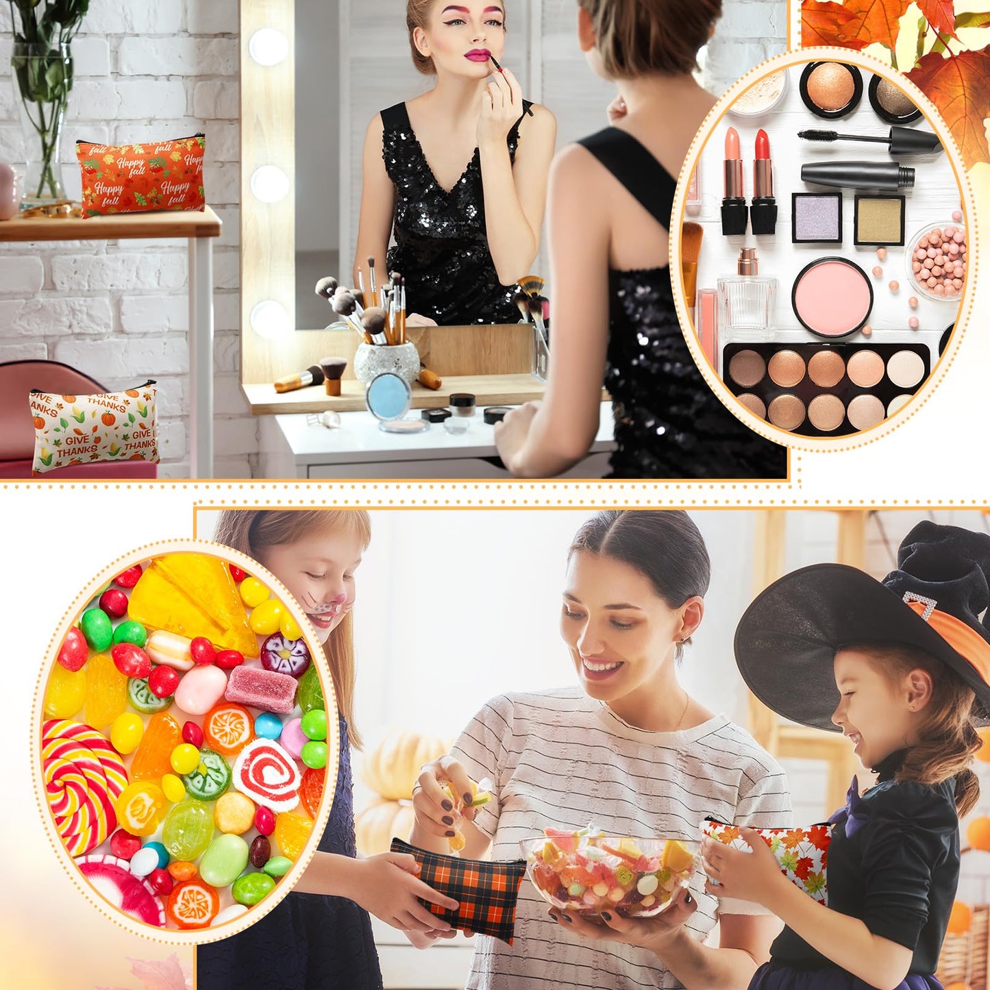 Yahenda 20 Pieces Fall Cosmetic Bags for Women Gifts Pumpkin Sunflower Autumn Maple Leaf Makeup Bags Thank You Gifts for Thanksgiving Day Birthday Party Favor