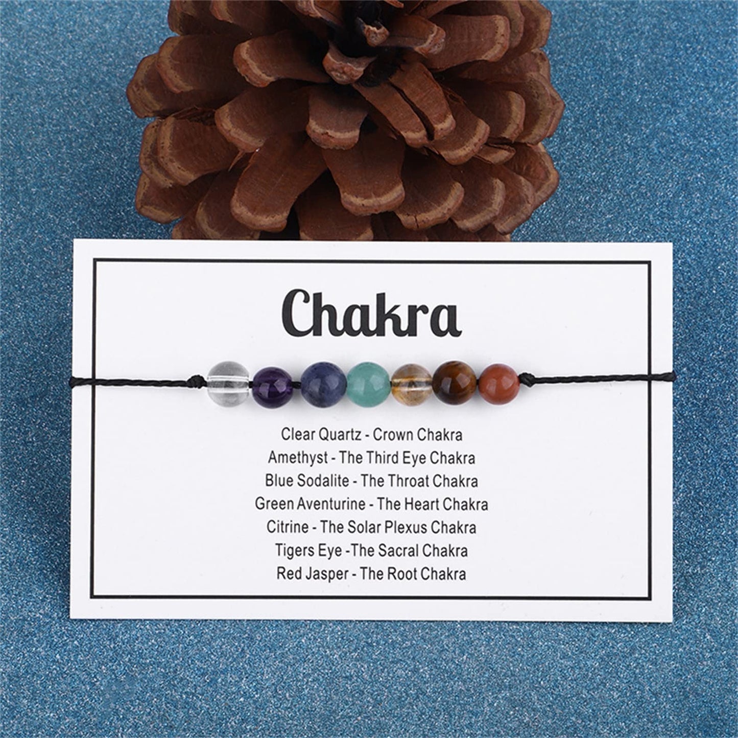 Multistyle Healing Crystal Stone Bead Strand Card Bracelets Handmade Adjustable Wax Rope Yoga Amethyst Tigereye Chakra Bracelets for Women Men Meditation Relax Anxiety Jewelry Gift (Chakra)