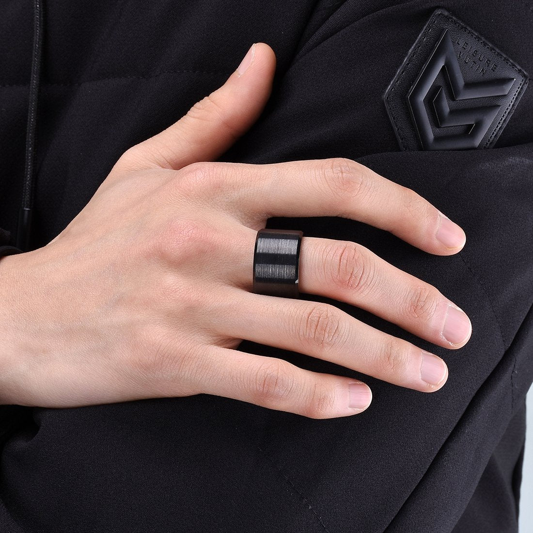 King Will Black-15mm Basic Wedding Ring For Men with Brushed Matte Surface Beveled Polished Edge Comfort Fit 14