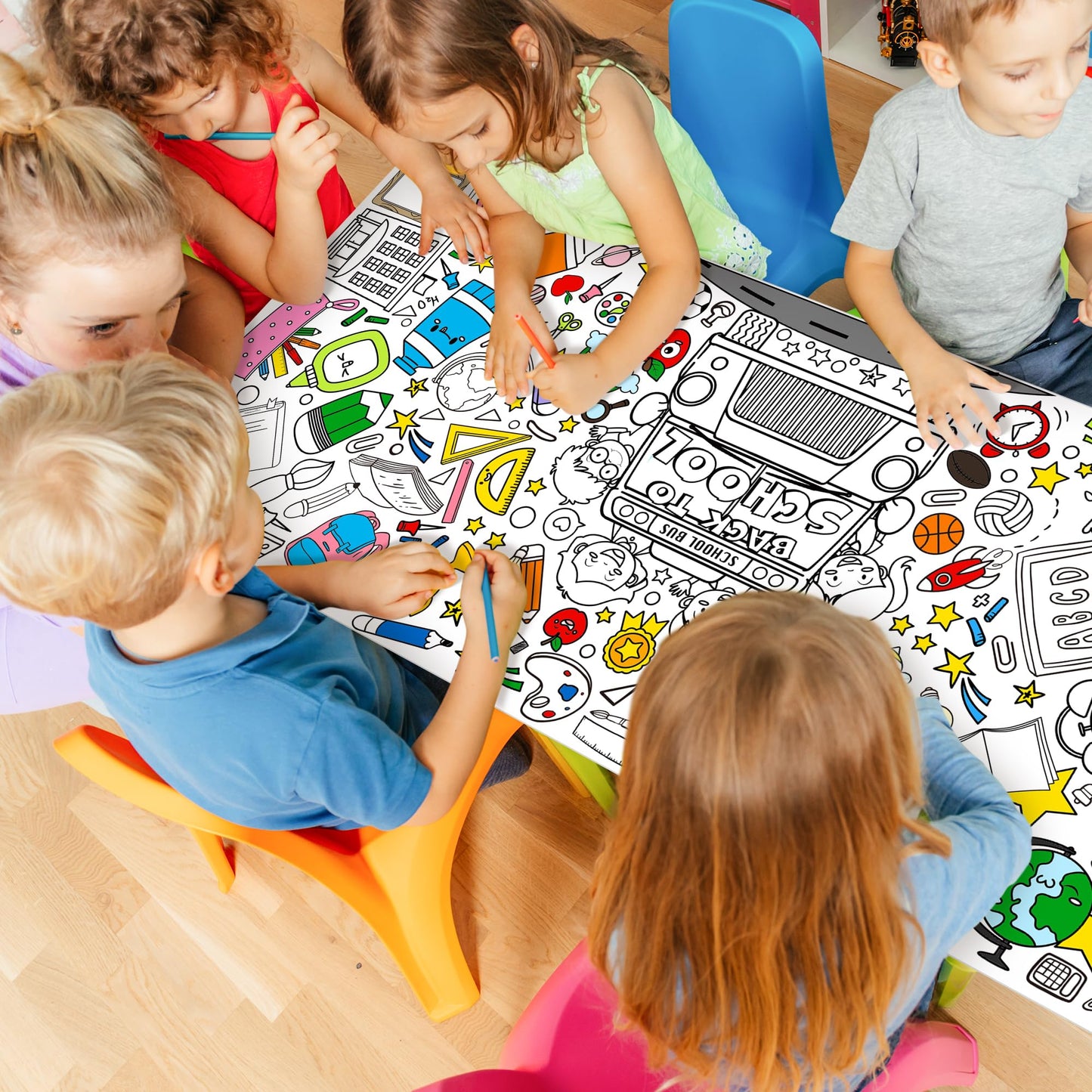 X1zuue Back to School Giant Coloring Poster for Kids -Jumbo First Day of School Blank Paper Banner Large Coloring Table Cover for Classroom Home Party DIY Art Craft Activity Supplies 55 x 23.6 Inch
