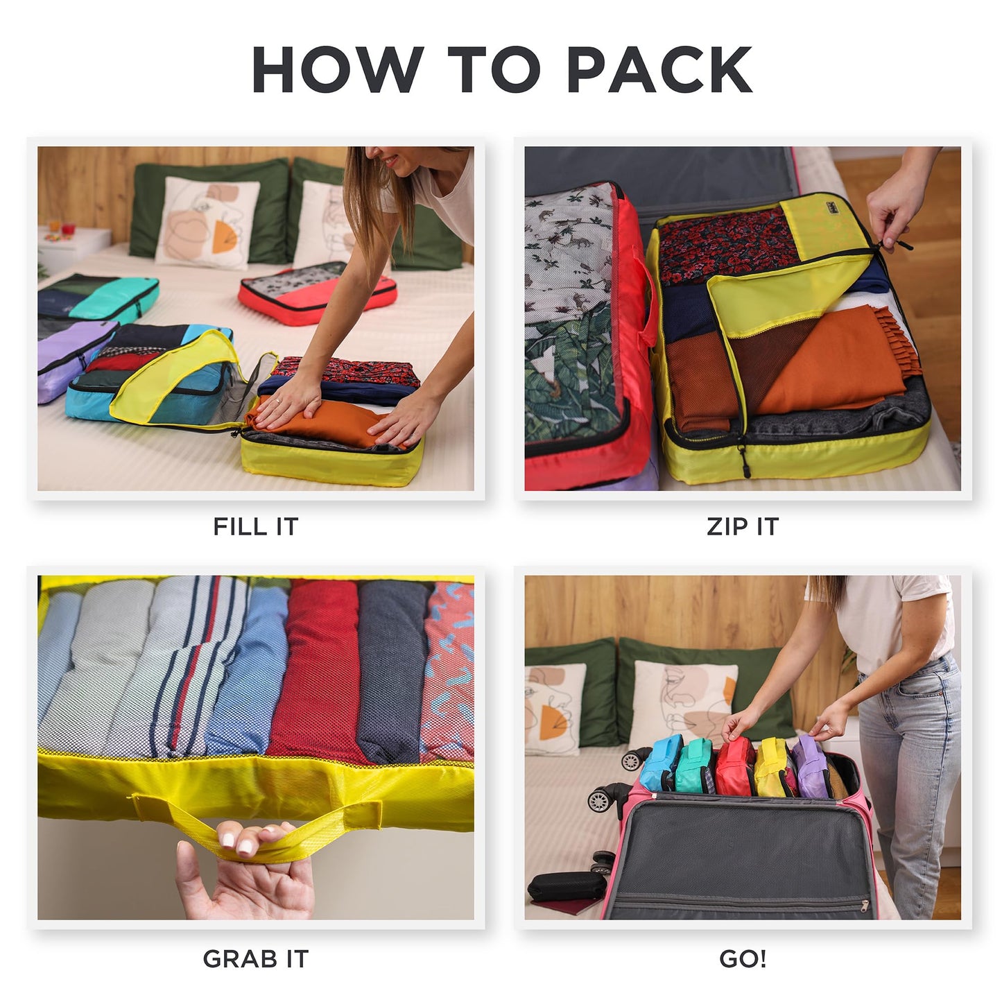 Large Packing Cubes for Travel - 5pc Packing Cubes for Suitcases - Lightweight Luggage Organizer Bags (Compression)