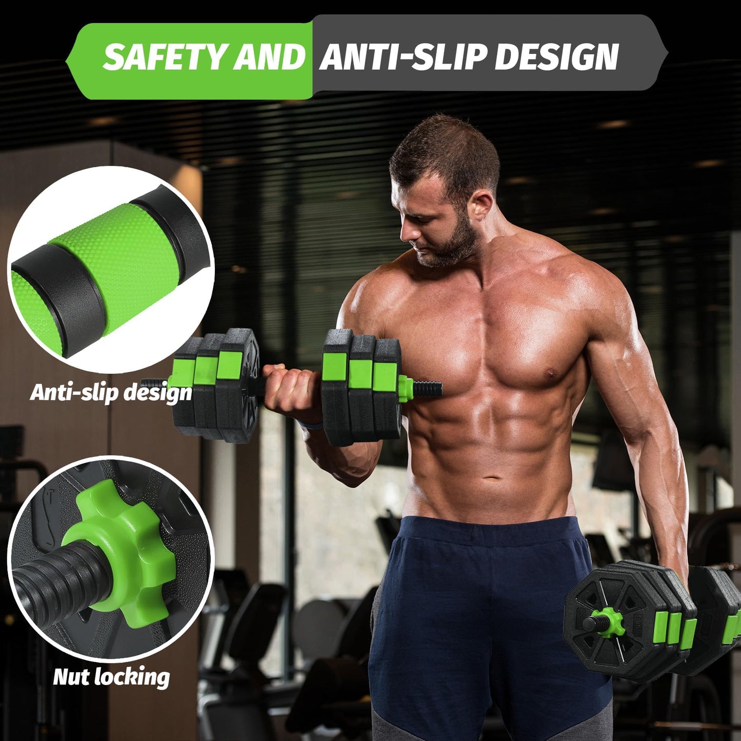 Adjustable Dumbbells Set 44/66/88LB, 4-in-1 Free Weight Set with Barbell Connector, Used As Dumbbells/Barbell/Kettlebell/Push-Up Stand, Strength Training Equipment for Home Gym for Men, Women & Youth