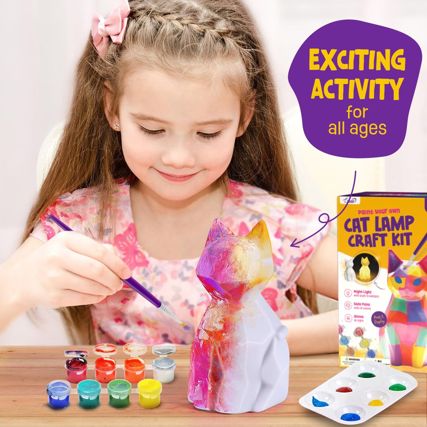 Paint Your Own Cat Lamp Kit, Arts and Crafts for Kids Ages 8-12, Art Supplies Painting kit for Kids 6-12, Cat Night Light Toys Girls Boy Birthday Easter Gifts for Kids Ages 3 4 5 6 7 8 9 10 11 12+