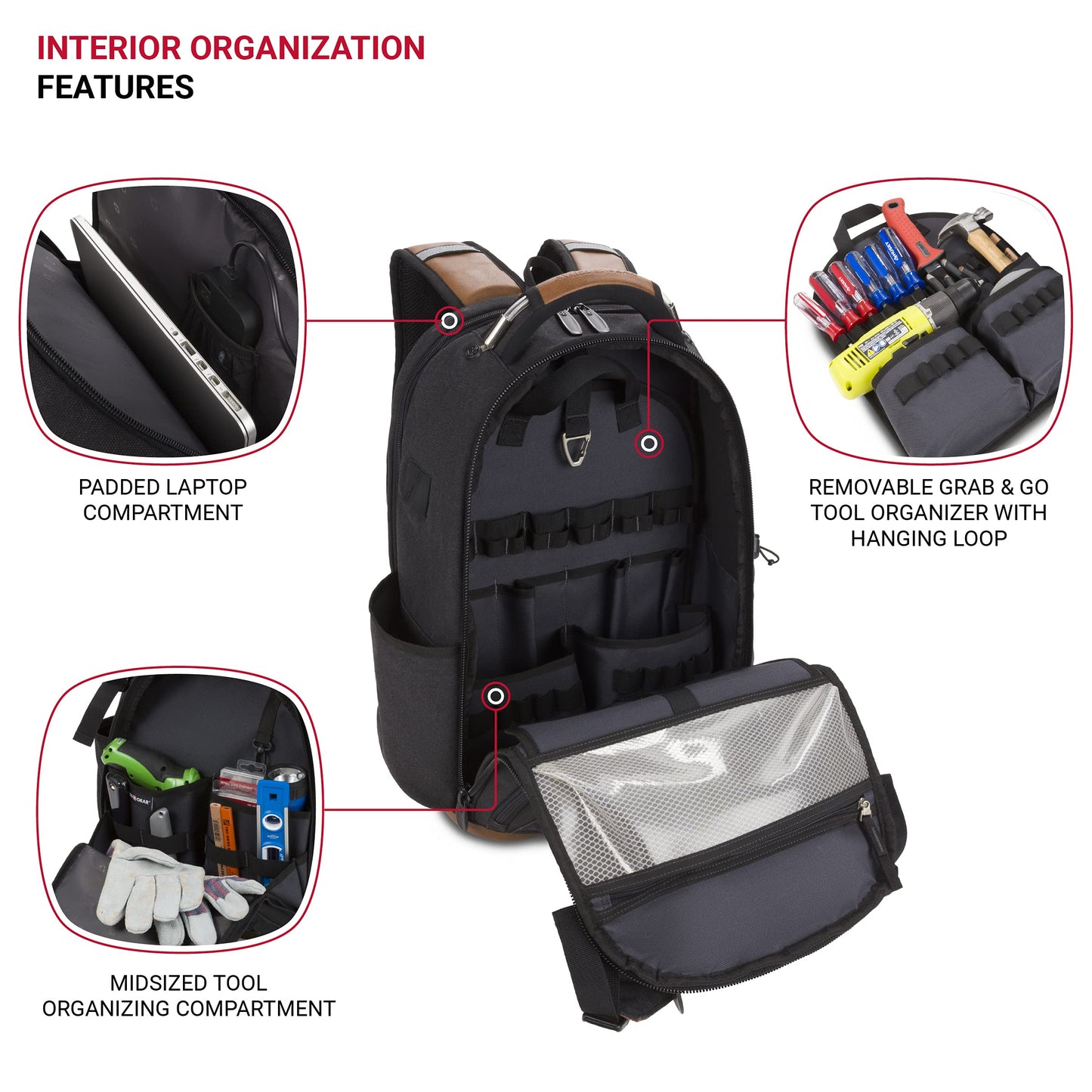 SwissGear Tool Bag Backpack, Fits Up to 17-Inch Laptop, Work Pack PRO, Black/Brown Canvas