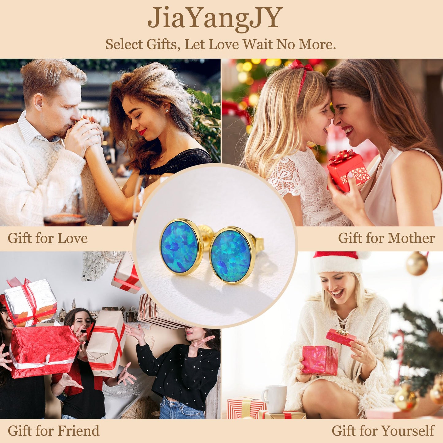 JiayangJY Silver Blue Fire Opal Stud Earrings for Women 18K Yellow Gold Plated Sterling Silver Oval Shape 5mm Opal Earrings with Push Back