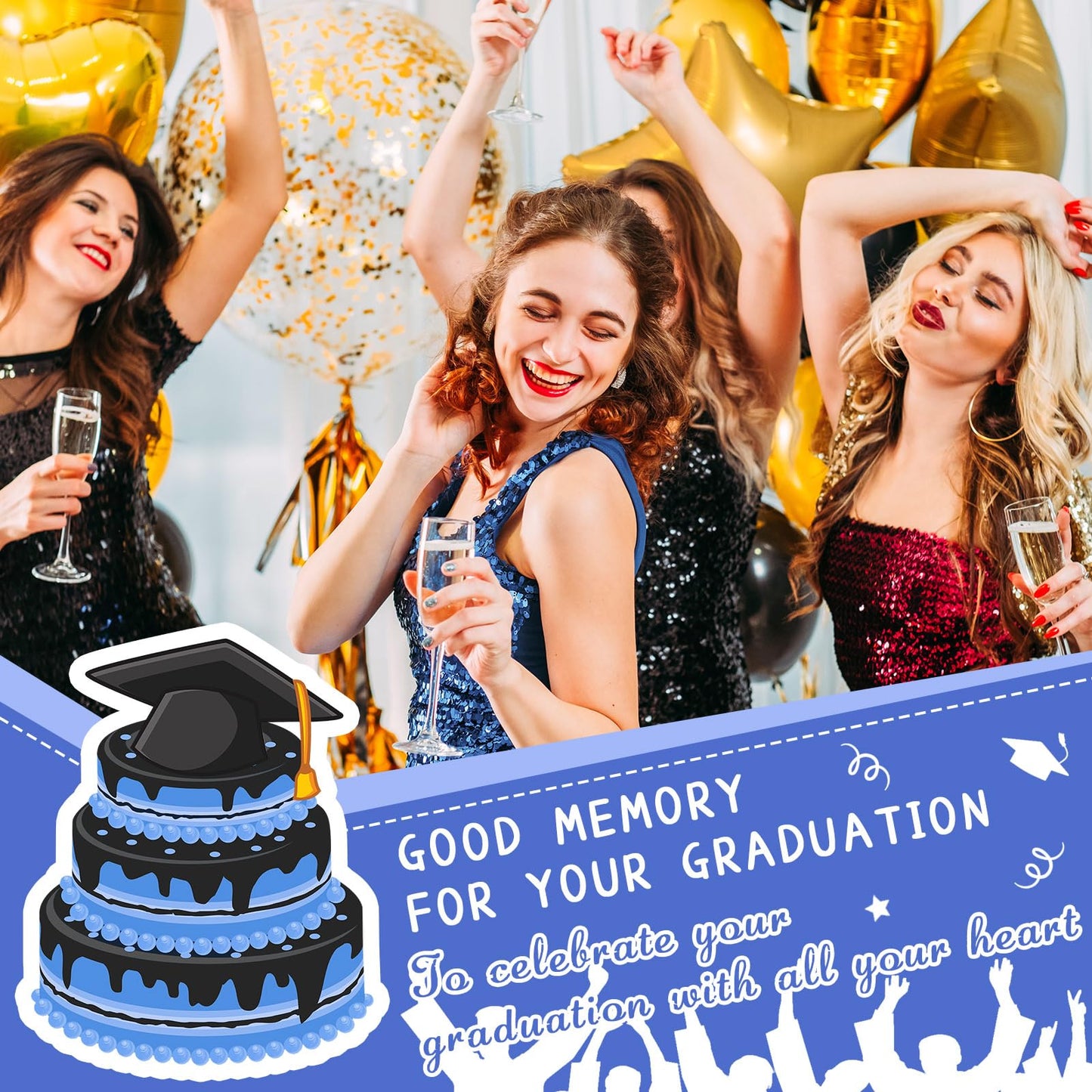 Jingmore Graduation Cake Kit Included Felt Graduation Cap Diploma Classic Black Congrats Grad Cupcake Toppers Beads Leaf Flowers Cake Decorations for Class of 2026 Party(Blue and Gold)