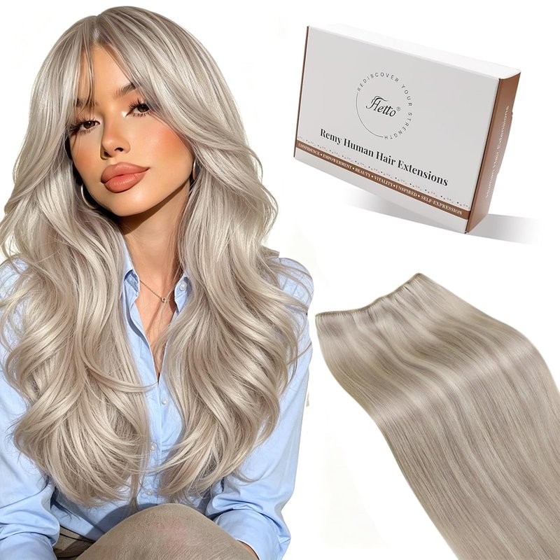 Hetto Weft Hair Extensions Human Hair Ash Blonde Highlight 14 In 80g Office