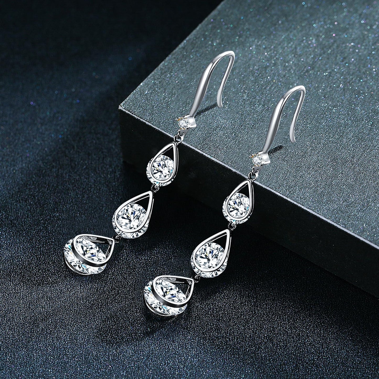 SBLING Cubic Zirconia Wedding Earrings for Brides Bridesmaids, Bridal Dangle Earrings, Crystal Drop earrings for Women Jewelry Gifts