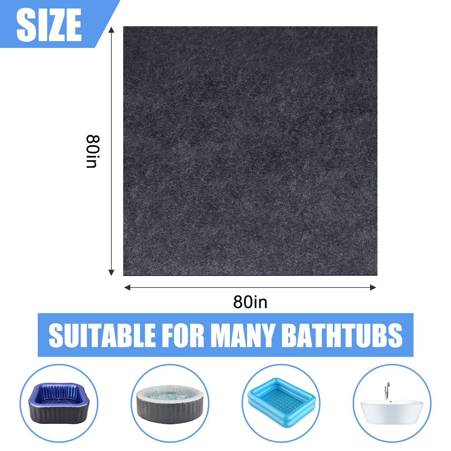 80 * 80 inch Round Inflatable Hot Tub Mat, Outdoor Indoor, Waterproof Slip-Proof Backing, Absorbent Spa Pool Ground Base Flooring Protector for Hot Tub Pool