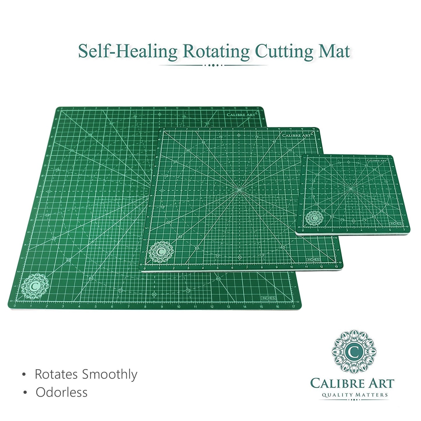 Calibre Art Self Healing Rotating Cutting Mat 18x18 (17" Grid), Perfect for Quilting & Art Projects