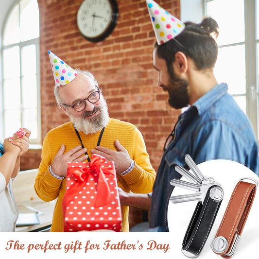 2 Sets Leather Key Organizer Compact Folding Pocket Key Holder up to 16 for Mens Father's Day Gift(Black, Brown)