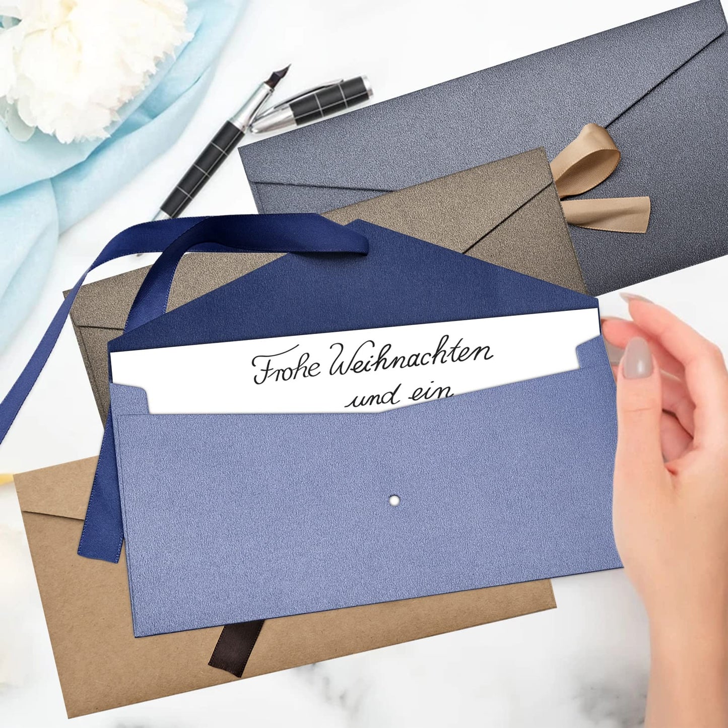 20 PCS Business Gift Card Envelopes, 8 x 4 inch Beautiful Pearlescent Envelopes with Bowknot for Greeting Card, Invitations, Letter