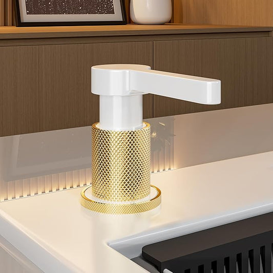 SD-80 All Brass Sink Soap Dispenser for Kitchen Sink Copper Pump Built in Dish Soap Dispenser with 17.6 oz(520ml) Bottle and 59"(1.5m) Extension Tube Kit (White)