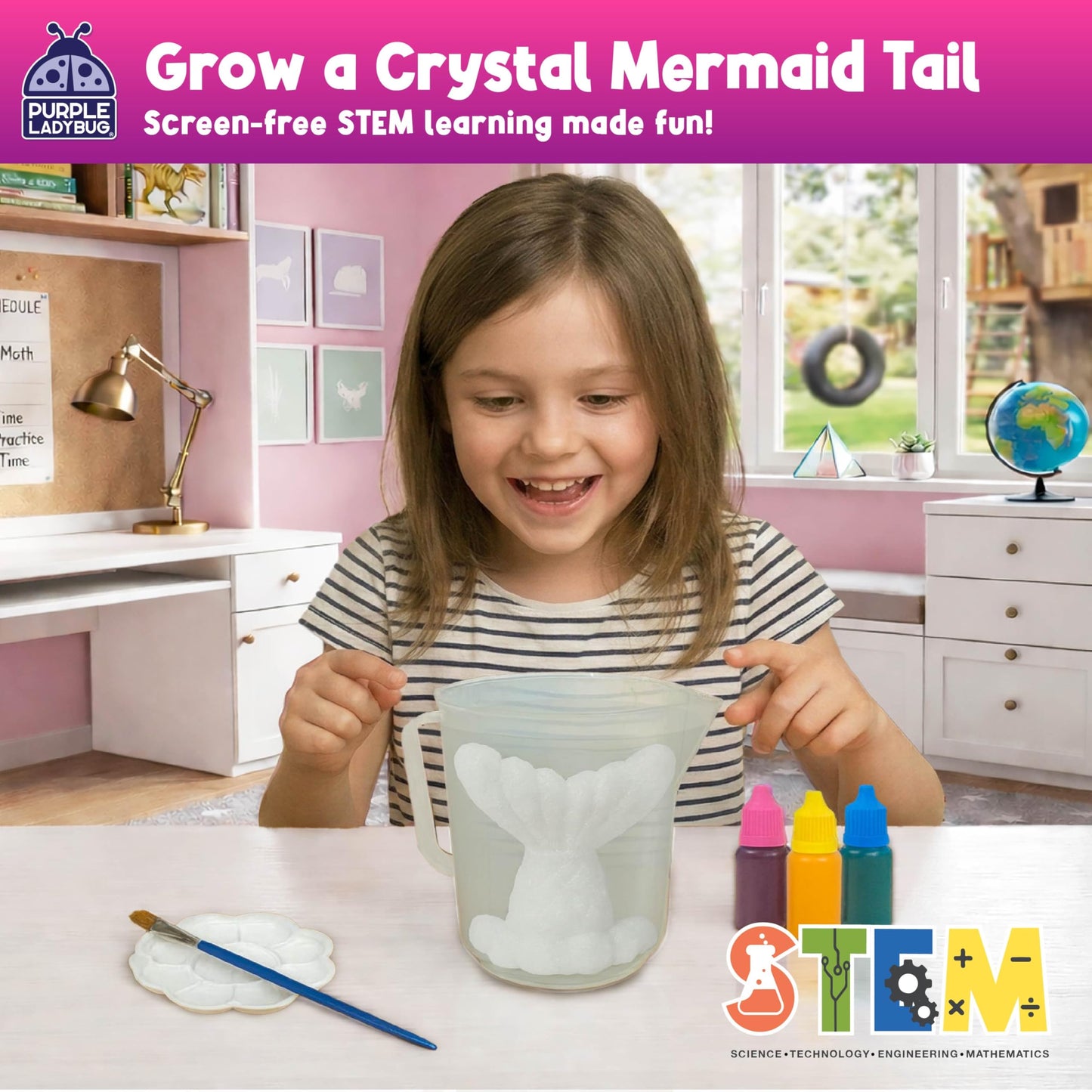 Crystal Growing Kit-Birthday Gifts for Kids Ages 6 7 8 9 10 11 12, Crystal Making Experiment For Girls, Grow Your Own Mermaid Crystal, STEM Kit For Girls, Fun Summer Vacation Science Activity For Kids