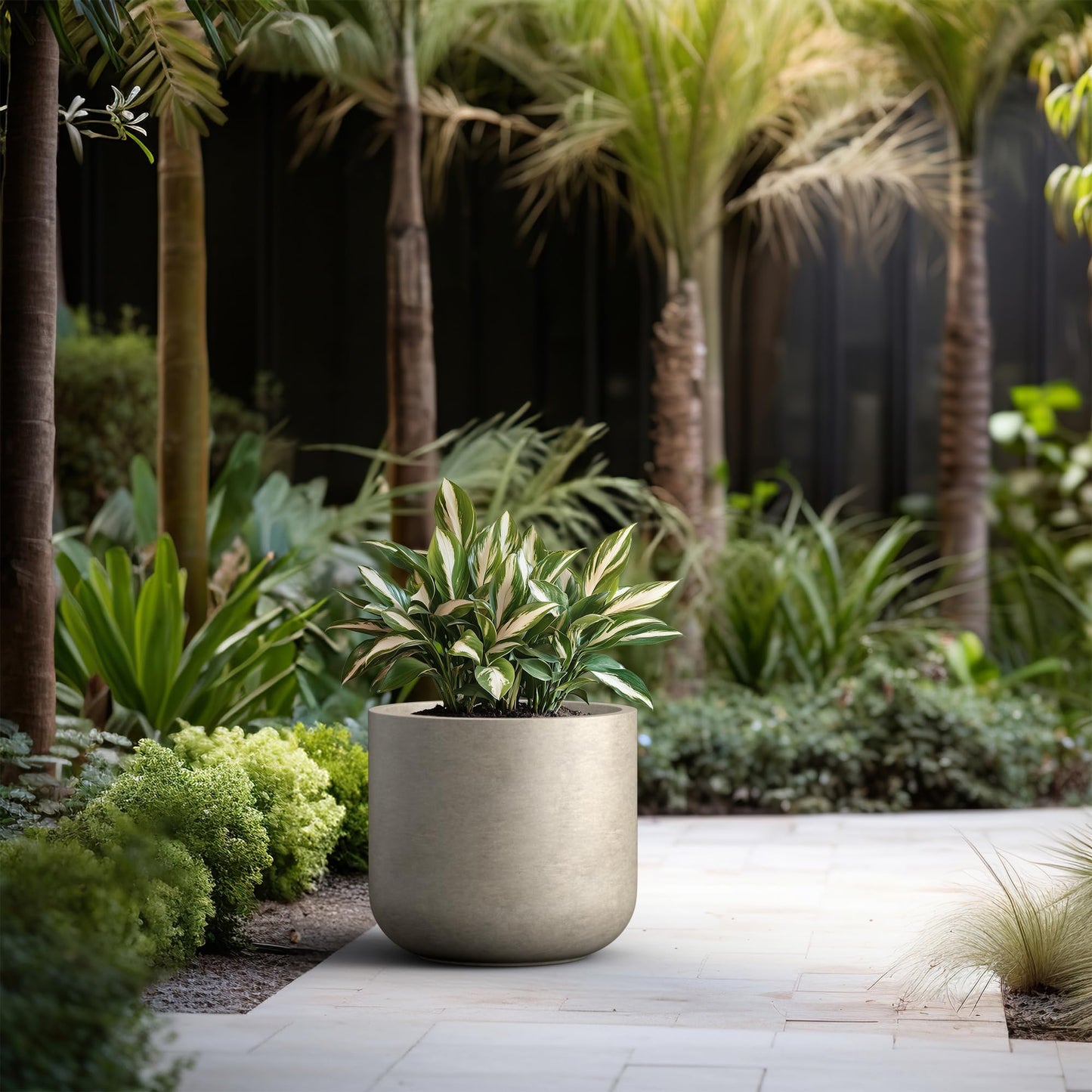 Kante Round Concrete Planter, 17.3 Inch Dia Classic-Style Large Pot with Drainage, Weathered Concrete Finish with Painted Interior, for Indoor & Outdoor Plants, Home, Patio and Garden