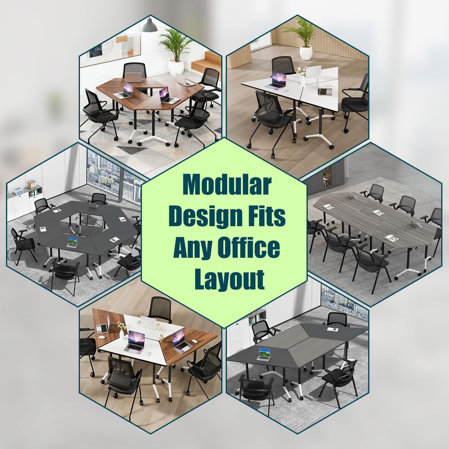 6 Pack Folding Conference Room Tables with Wheels,Stackable Flip Top Office Conference Table,Space Saving Meeting Seminar Table for Training Rooms,Rolling Boardroom Training Table with Warranty