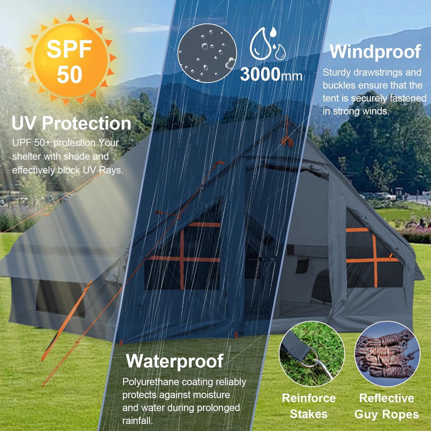 4-6 Person Inflatable Camping Tent, 9.8 * 7.2 FT Glamping Inflatable Tents with LargeTarps,2025 Update Zipper Door Easy Setup Blow Up Tents for Camping